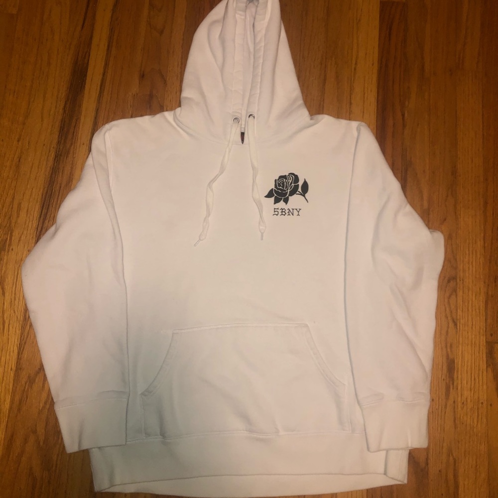 White Hoodie With printed Black Roses